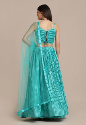 Satin Sea Green Lehenga