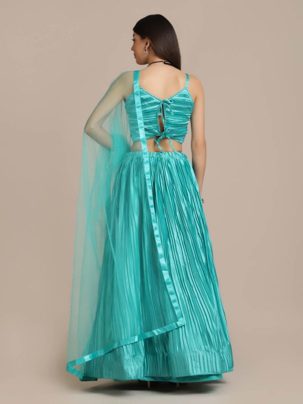 Satin Sea Green Lehenga