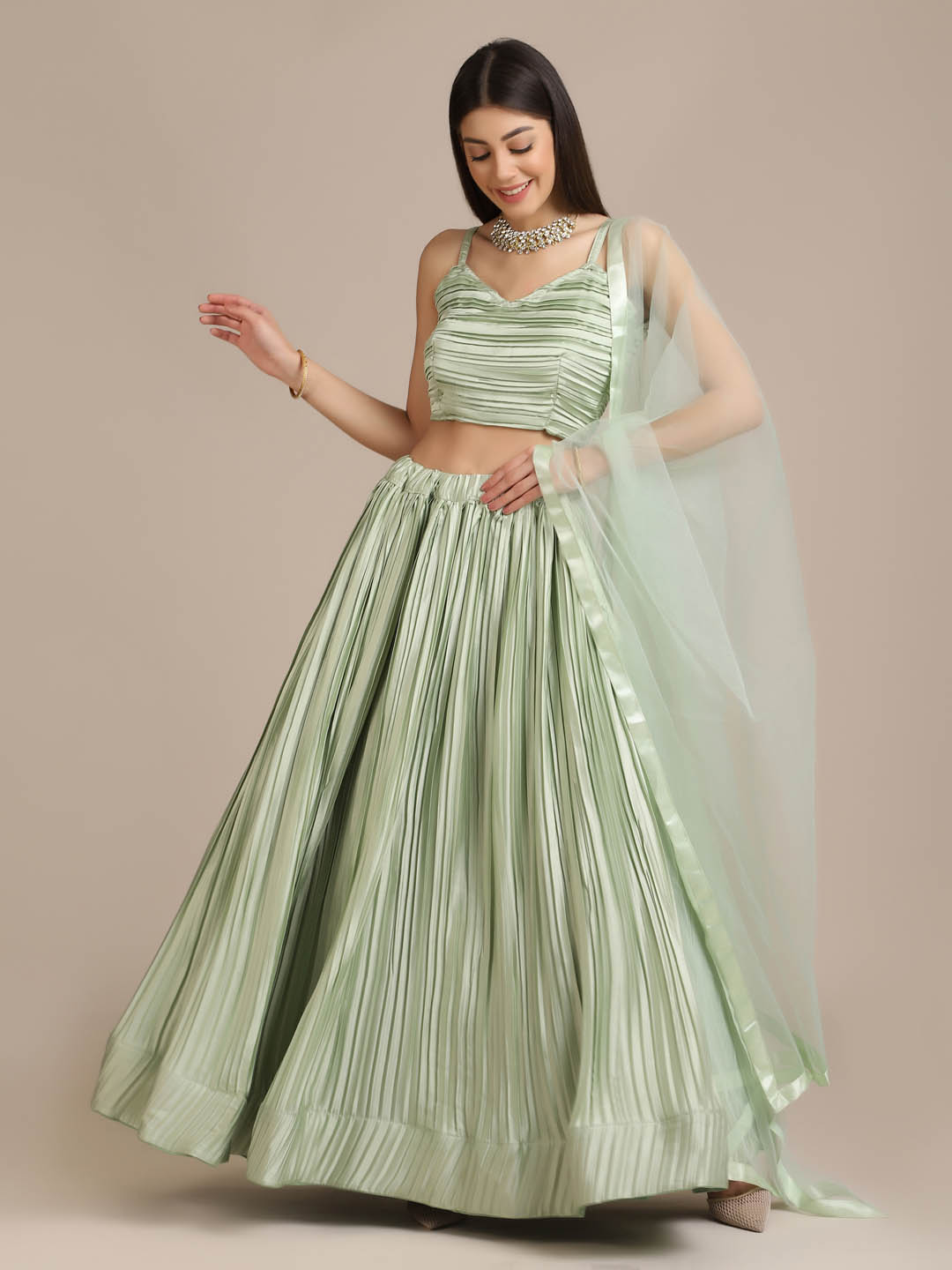 Satin Light Green Lehenga