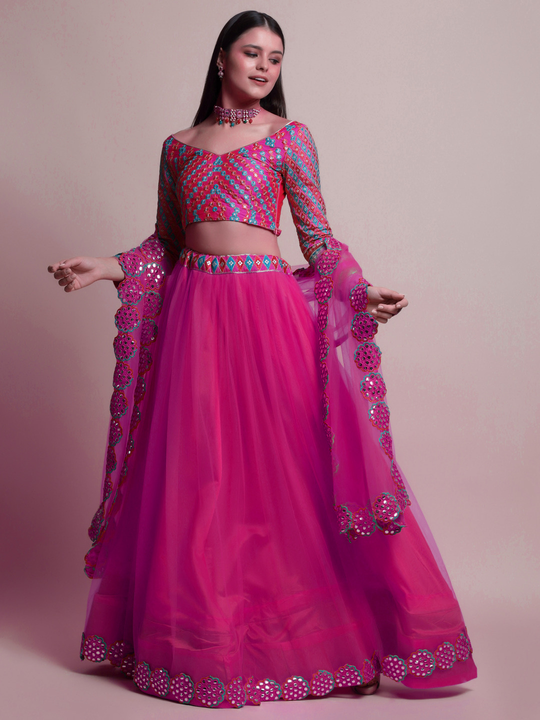 Charming Pink Silk Lehenga Set