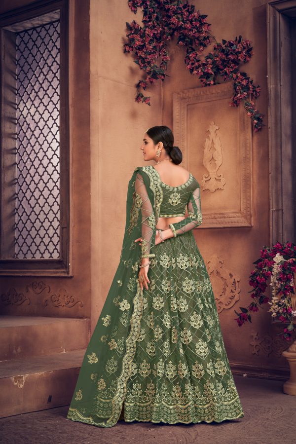 Green Net Embellished Lehenga