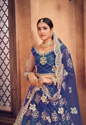 Blue Net Embellished Lehenga