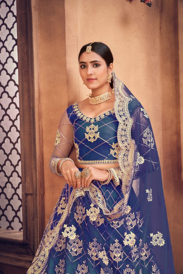 Blue Net Embellished Lehenga