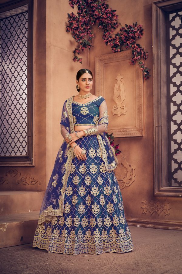 Blue Net Embellished Lehenga