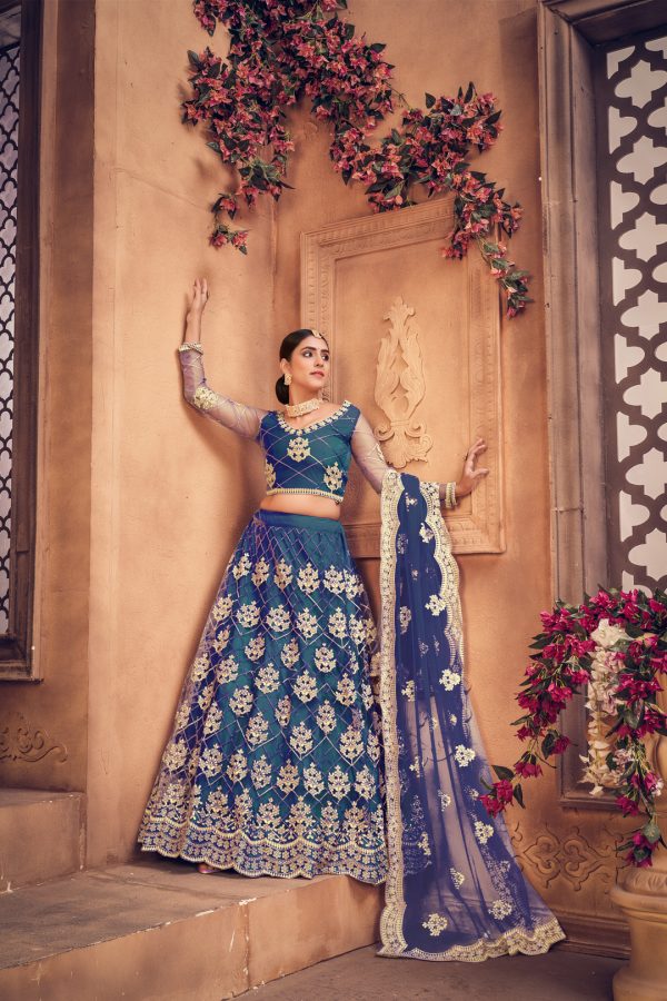 Blue Net Embellished Lehenga