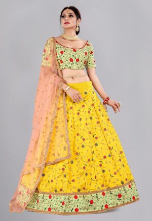 Floral Embroidered Yellow Lehenga Choli