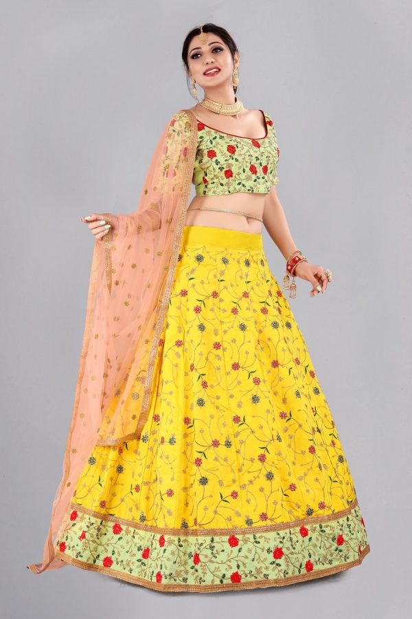 Floral Embroidered Yellow Lehenga Choli