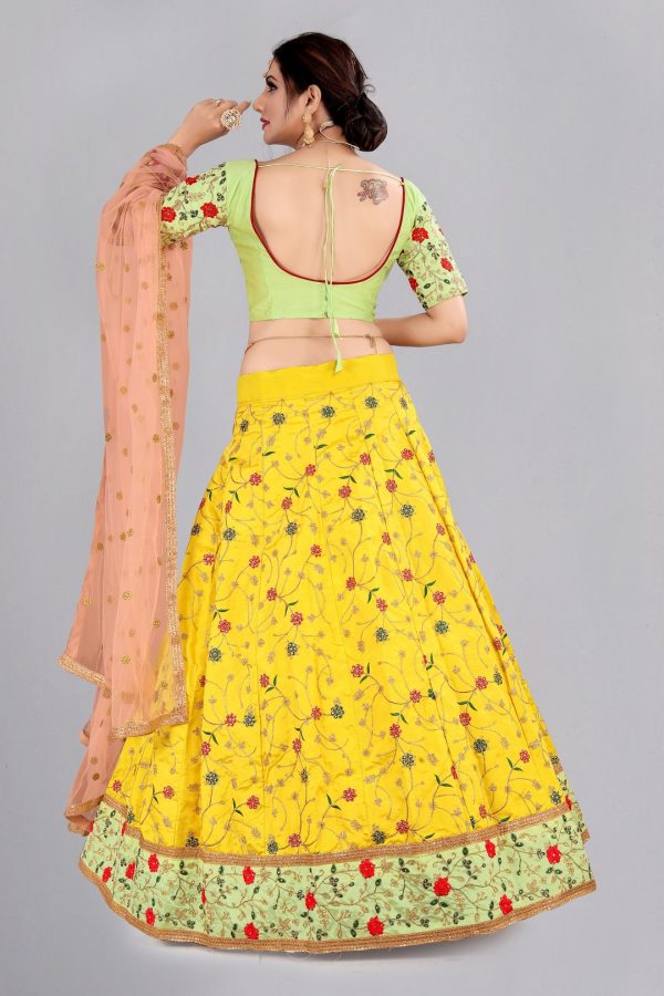 Floral Embroidered Yellow Lehenga Choli