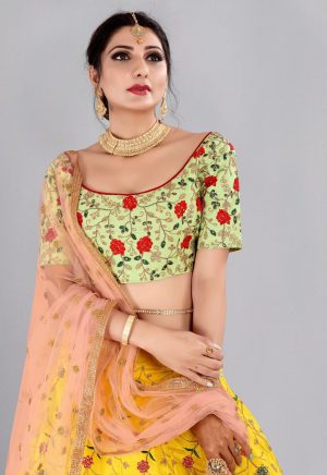 Floral Embroidered Yellow Lehenga Choli