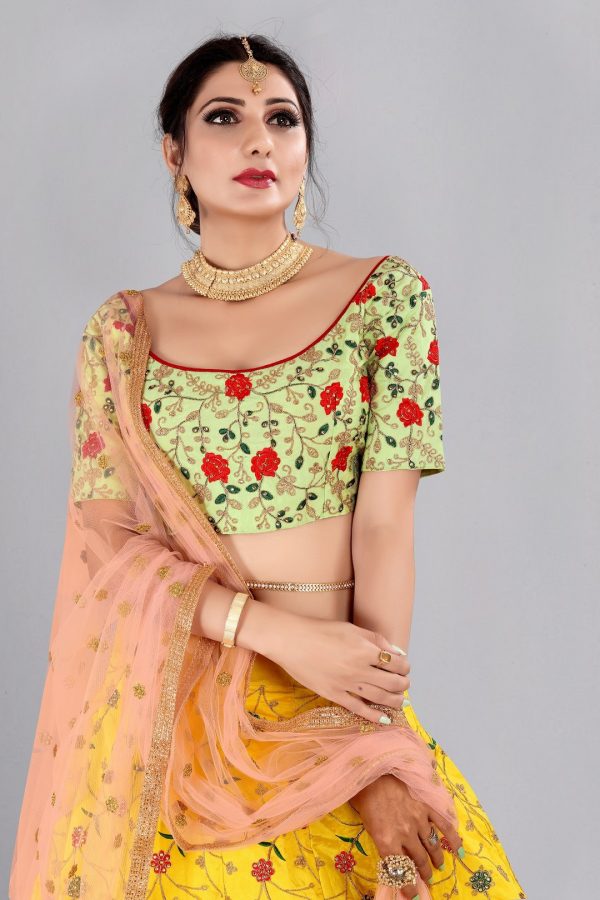 Floral Embroidered Yellow Lehenga Choli