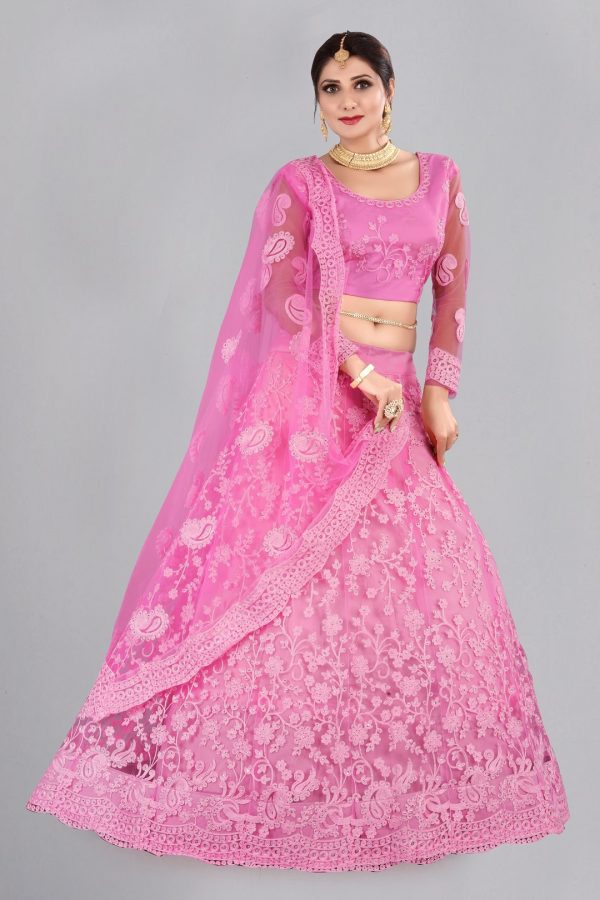 Pink Net Fabric Lehenga Choli