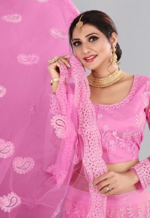 Pink Net Fabric Lehenga Choli