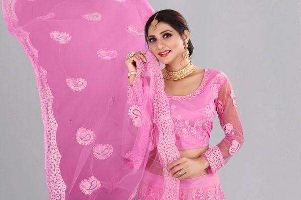 Pink Net Fabric Lehenga Choli