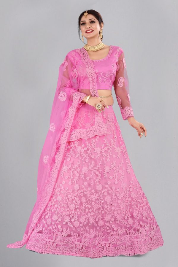 Pink Net Fabric Lehenga Choli