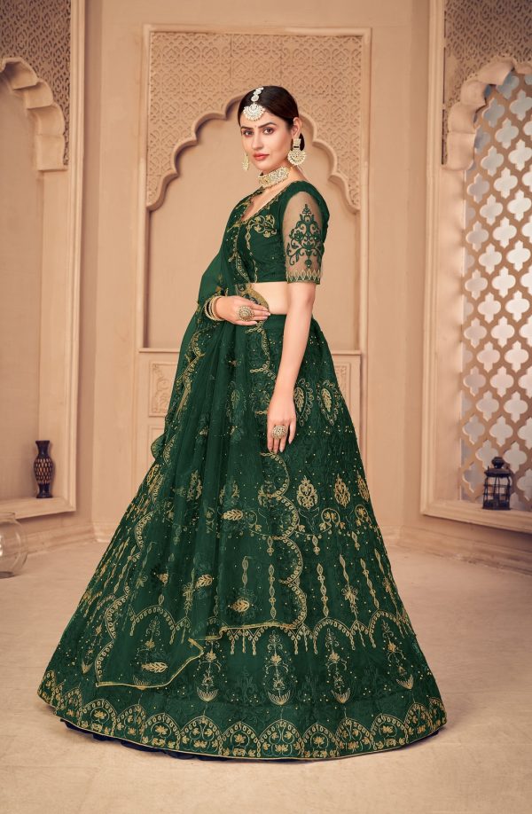 Net Dark Green Lehenga