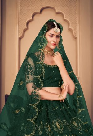 Net Dark Green Lehenga