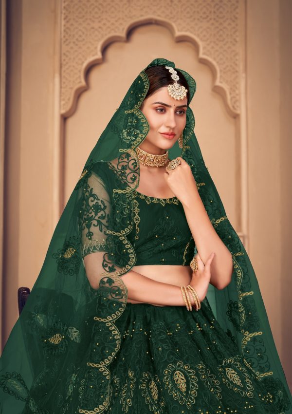 Net Dark Green Lehenga