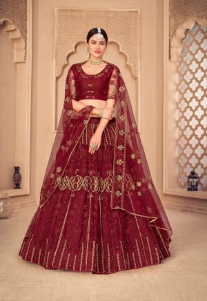 Maroon and Gold Bridal Lehenga