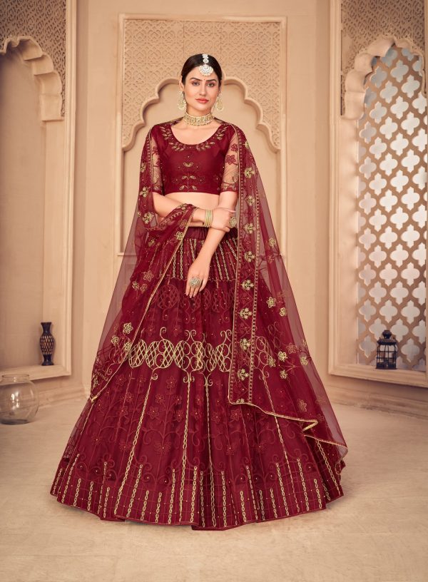 Maroon and Gold Bridal Lehenga