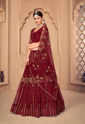 Maroon and Gold Bridal Lehenga