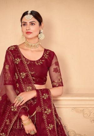 Maroon and Gold Bridal Lehenga