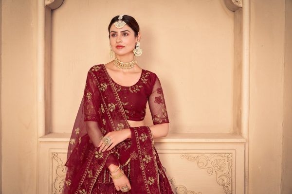 Maroon and Gold Bridal Lehenga