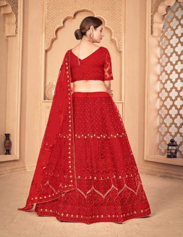 Red Embroidered Lehenga