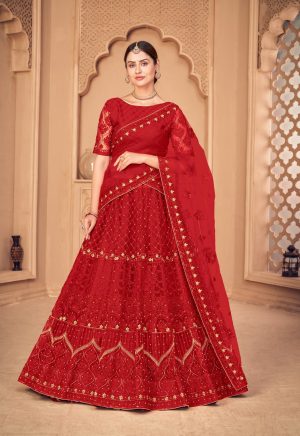 Red Embroidered Lehenga