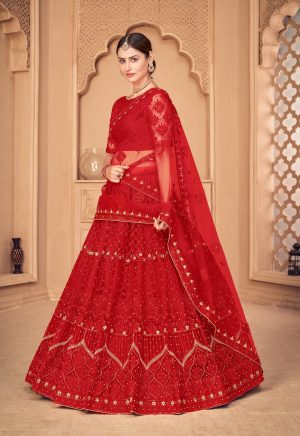 Red Embroidered Lehenga