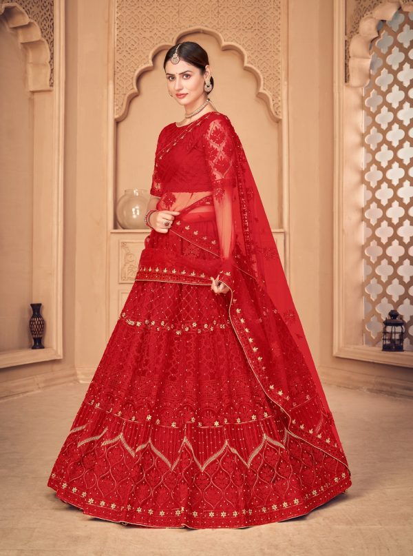 Red Embroidered Lehenga