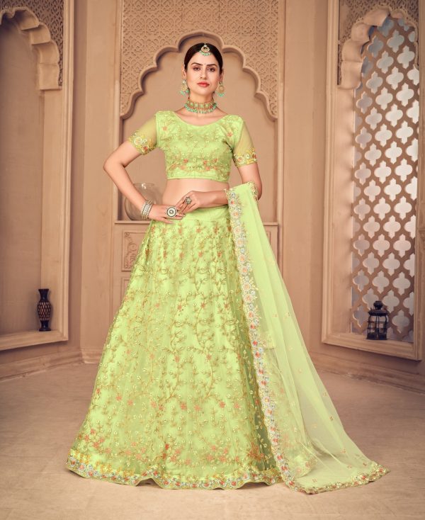 Pista Green Embroidered Lehenga