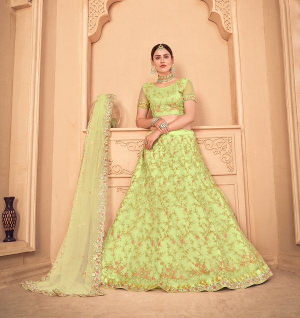 Pista Green Embroidered Lehenga