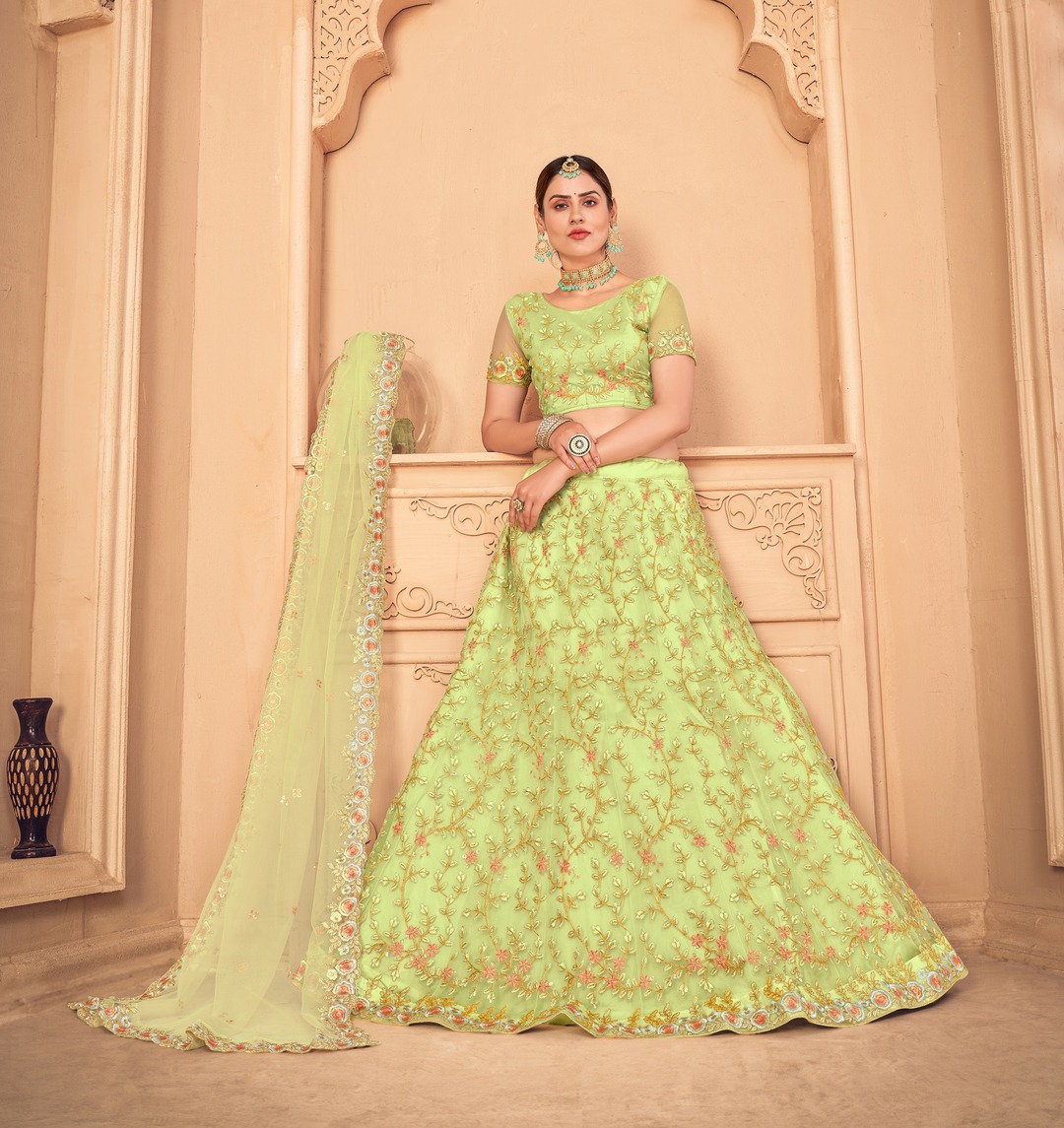 Pista Green Embroidered Lehenga