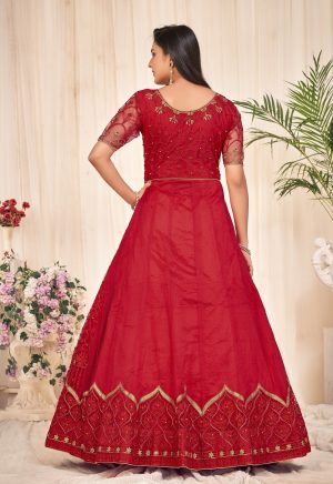 Red Net Anarkali Suit