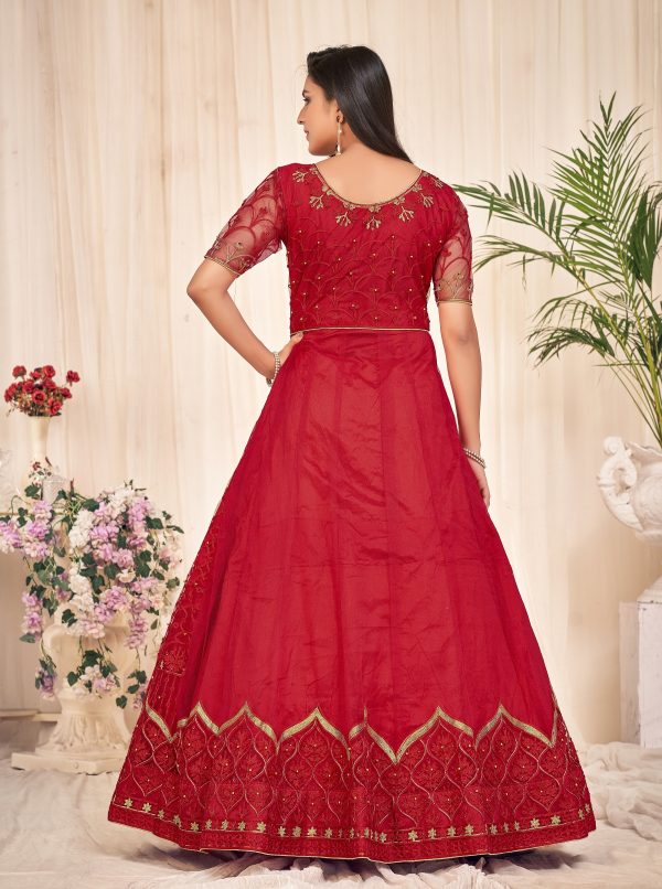 Red Net Anarkali Suit