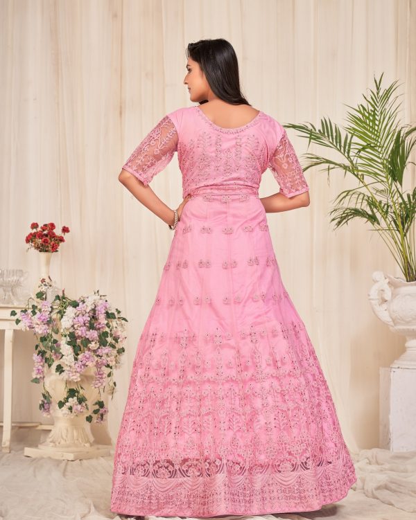 Embroidered Pink Net Anarkali Suit