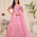 Embroidered Pink Net Anarkali Suit