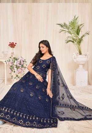 Embroidered Blue Net Anarkali Suit