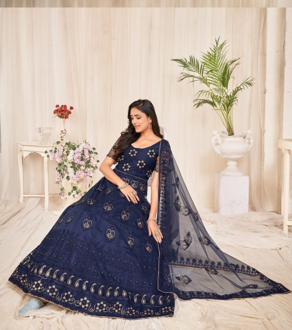 Embroidered Blue Net Anarkali Suit