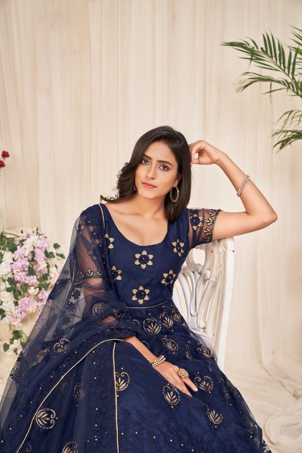 Embroidered Blue Net Anarkali Suit