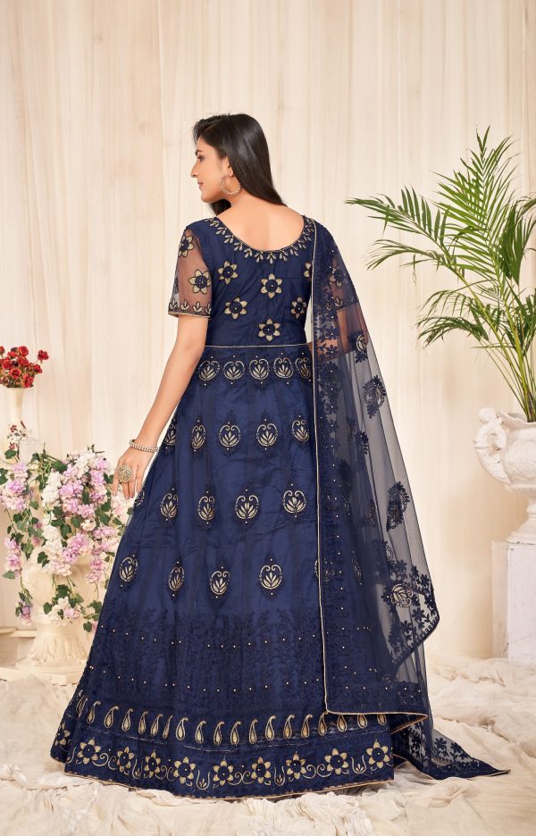 Embroidered Blue Net Anarkali Suit