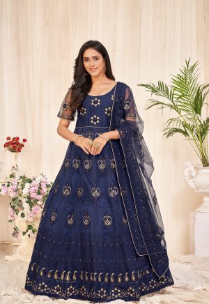 Embroidered Blue Net Anarkali Suit