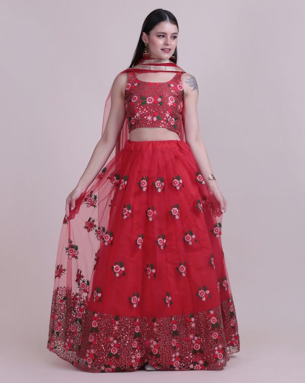 Rose Red Floral Lehenga