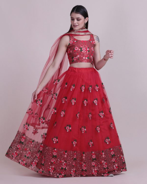 Rose Red Floral Lehenga