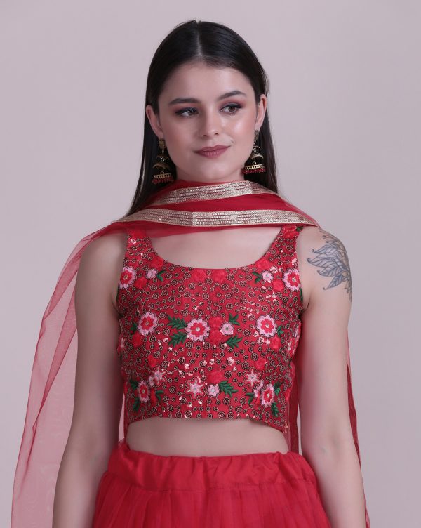 Rose Red Floral Lehenga