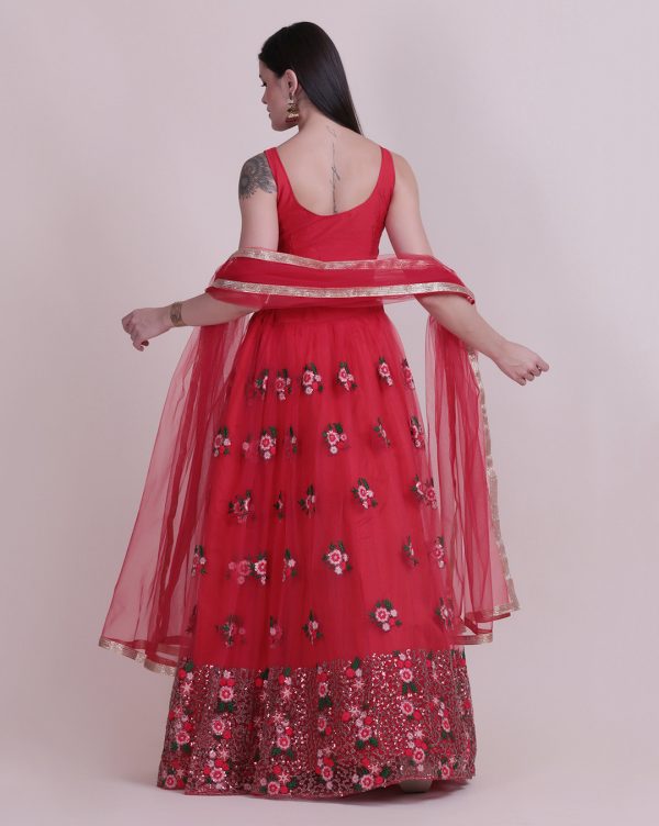 Rose Red Floral Lehenga