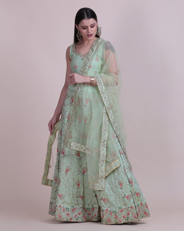 Sea Green Stone Work Lehenga