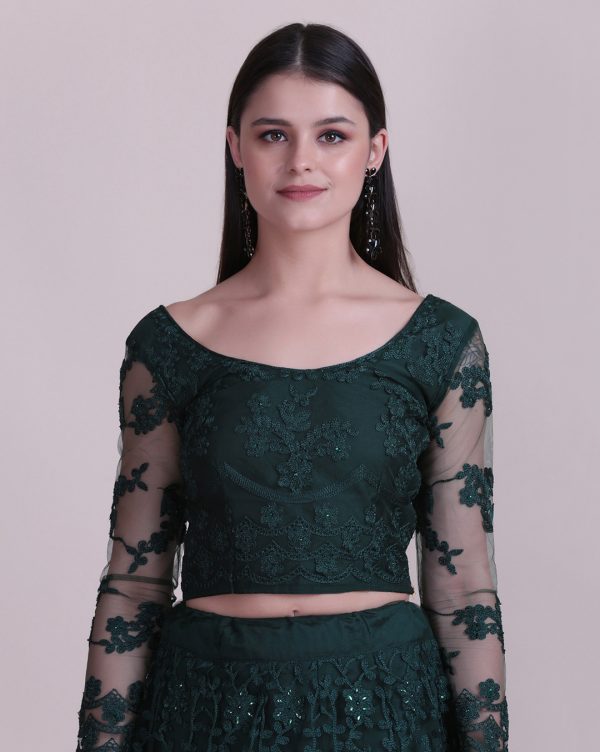 Green Net Floral Lehenga