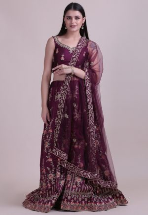 Purple Stone Work Lehenga