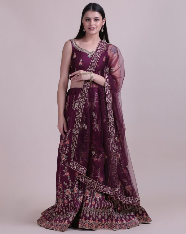 Purple Stone Work Lehenga